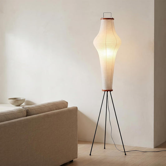 Boho Paper Floor Lamp, 63 in Japanese Floor Lamp with Paper Shade | 3 Color Temperatures,Modern Wabi Sabi Style,Rice Paper Shade,E26 Bulb,Tripod Floor Lamp for Living Room Bedroom