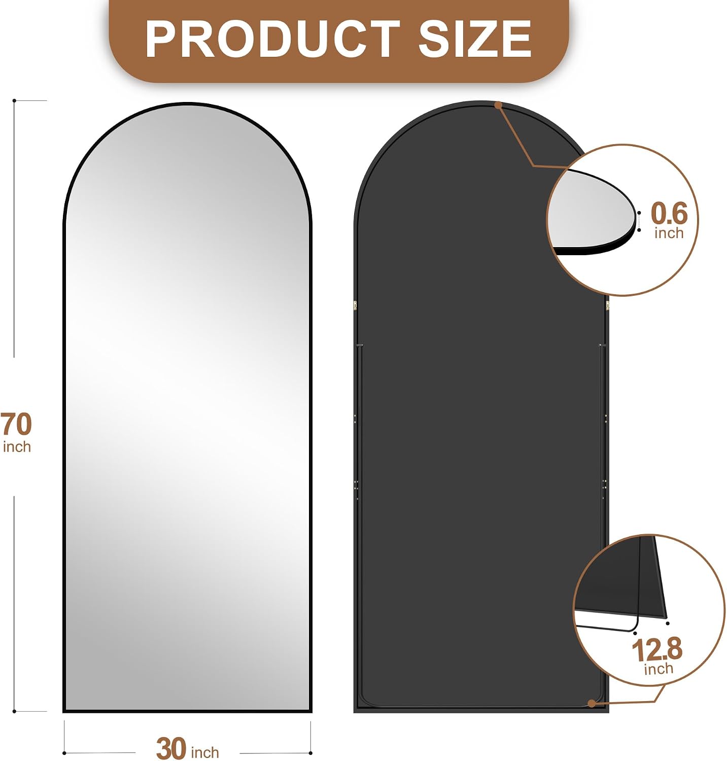 Delma Arched Mirror Full Length,Standing Mirror Full Body,Large Floor with Stand for Wall Entryway Door Bedroom Bathroom Living Room