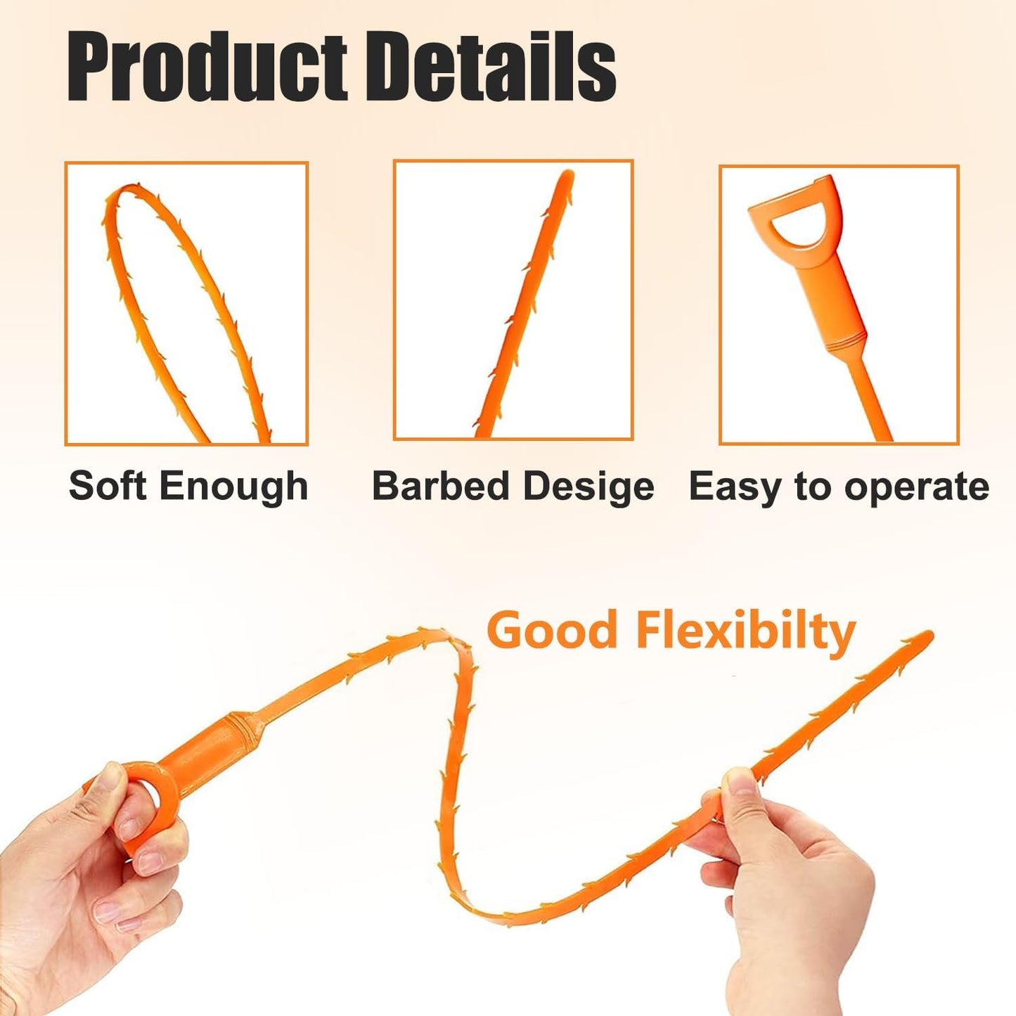 20 Inch Snake Drain Hair Removal Tool,Hair Drain Cleaner Tool, Hair Cather Shower Drain Tool, Drain Auger hair Cleaning Tool for Shower Kitchen Sink Bath Tub Bathroom(6 Pack)