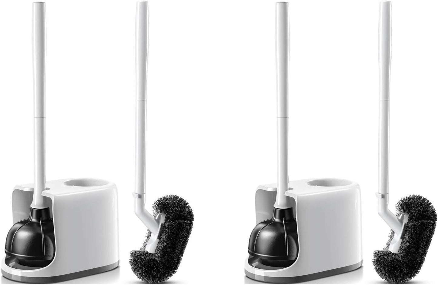 HAMITOR Toilet Plunger Bowl Brush Combo：Heavy Duty Rubber for Drain Clog Remover - Curved Design Bristles for Deep Cleaning Under Rim - Compact Bathroom Cleaning Tools for New Homet Essentials - White