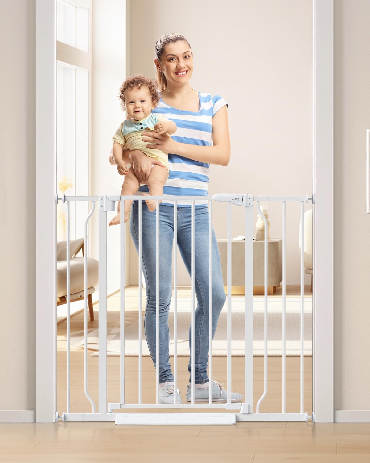 Baby Gate No Drilling, 29"-40" Auto Close Dog Gate Indoor for Doorways & Stairs, Pressure Mounted Adjustable Pet Gate, Easy Walk Through Child Gate for Children & Pets Stroller Friendly, White
