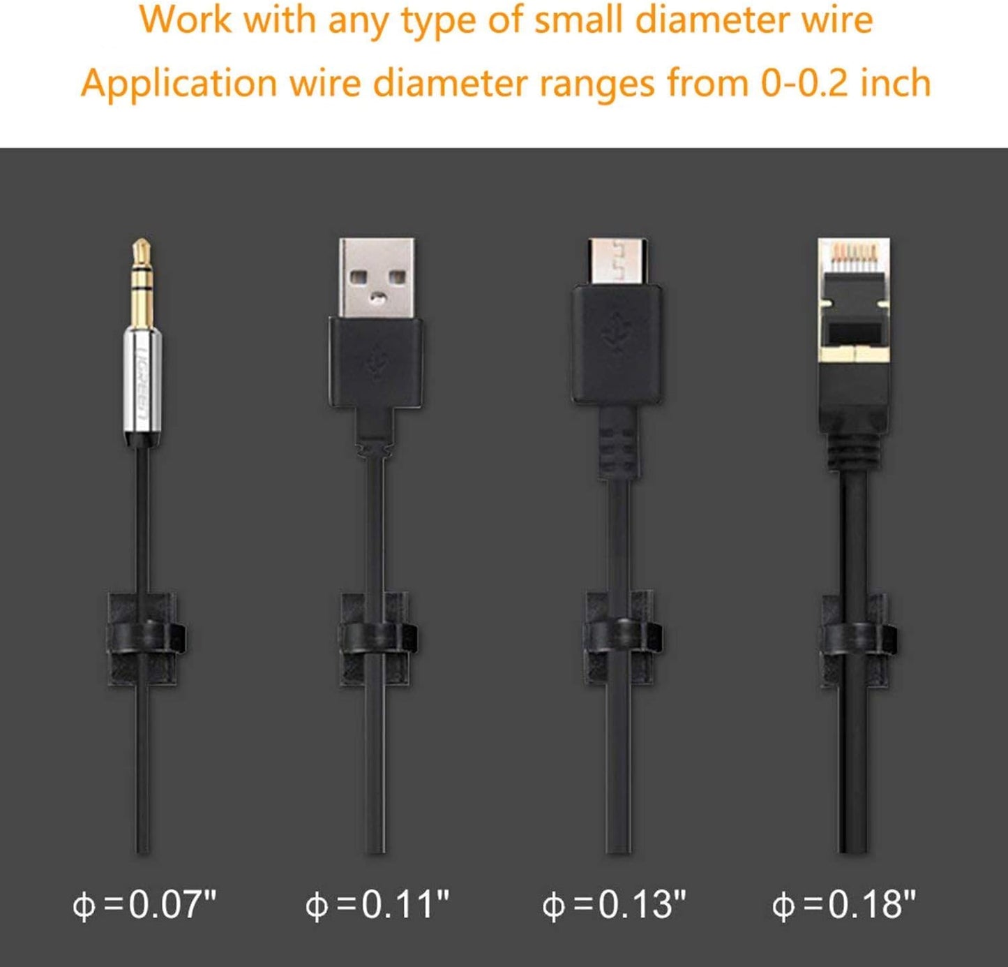 50PCS Self with 3M Adhesive Cable Clips Management Strong Wire Holders Cord Organizer Cable Clamp Sticky Desk Management for Office Home Car Tables PC Laptop TV Walls, Black