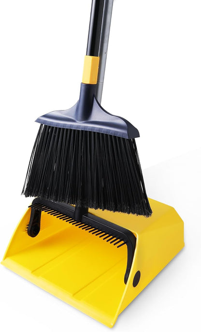 Yocada Commercial Heavy Duty Broom and Dustpan with Comb Set Indoor Outdoor for Courtyard Garage Lobby Mall Market Floor Home Kitchen Room Office Pet Hair Rubbish