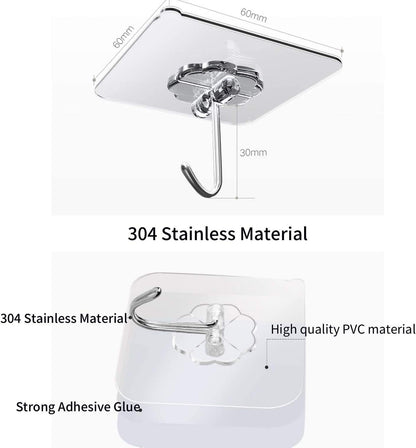Adhesive Hooks Wall Hooks 44 lb/ 20 kg(Max), Heavy Duty Coat Hooks Waterproof and Oilproof Seamless Hooks, Reusable Hooks for Hanging Bathroom Kitchen
