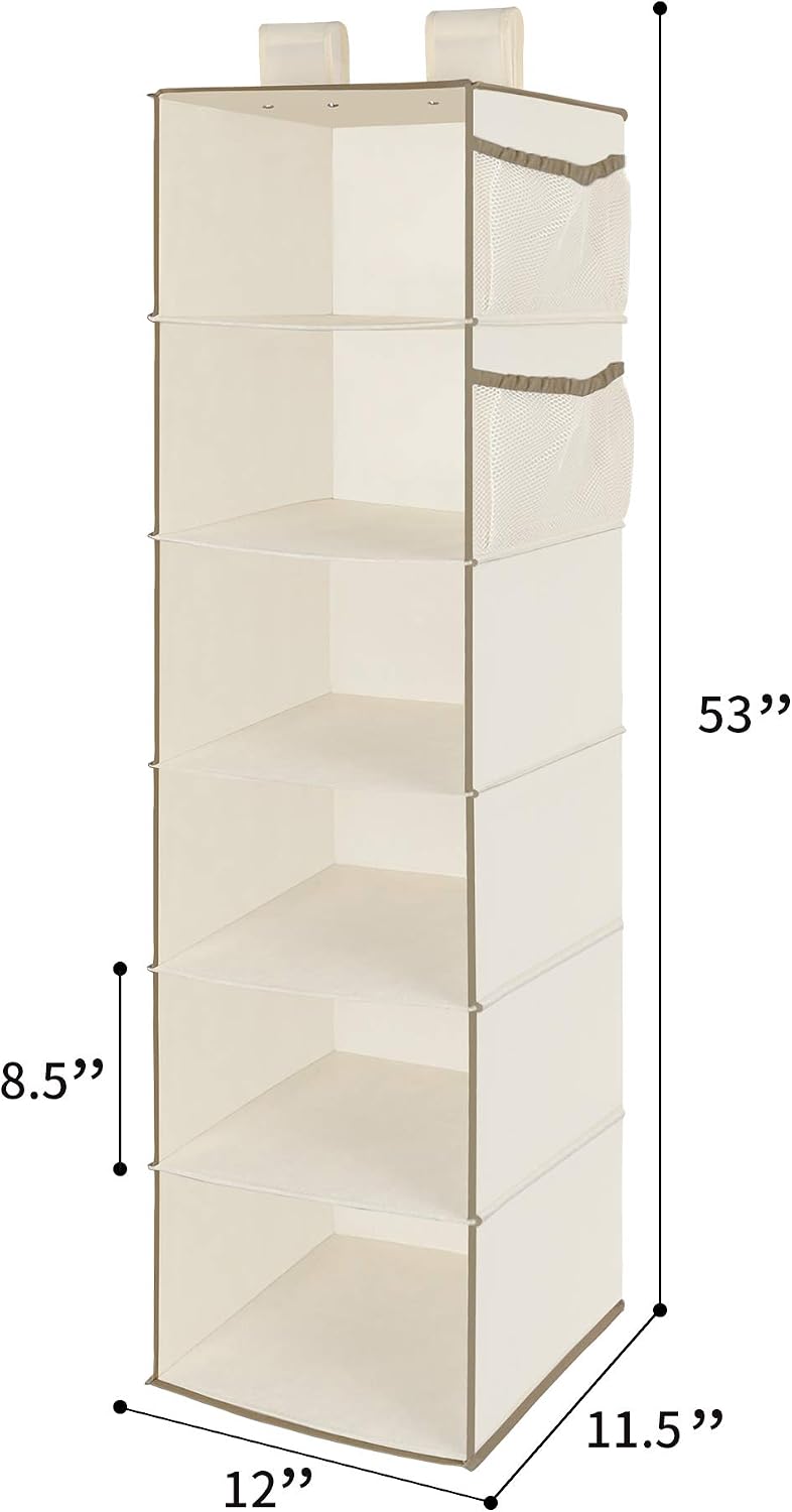 MAX Houser 6 Tier Shelf Hanging Closet Organizer, Closet Hanging Shelf with 2 Sturdy Hooks for Storage, Foldable (Grey)