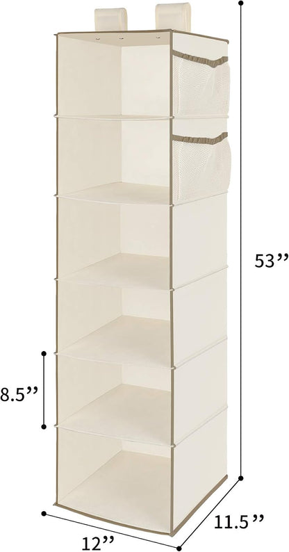 MAX Houser 6 Tier Shelf Hanging Closet Organizer, Closet Hanging Shelf with 2 Sturdy Hooks for Storage, Foldable (Grey)