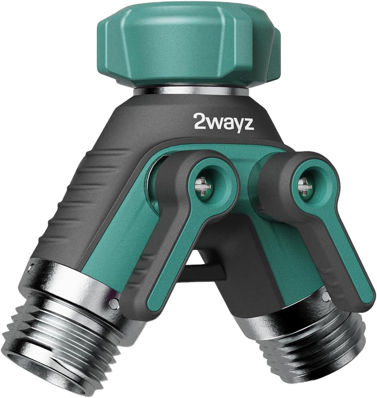 2WAYZ Hose Splitter 2 Way Heavy Duty Outdoor Faucet and Garden Connector - Water Spigot Splitter - Durable All-Metal Y Adapter with Shut-Off Valve - 4 x 4 x 1.5 Inches