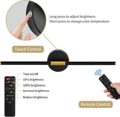 24 Inch Battery Operated Wall Sconce Set of 2, Dimmable Battery Sconces with Remote Control, 8000 mAh Rechargeable Sconces, 350° Rotate Modern LED Lights for Bedroom, Living Room, Black Gold