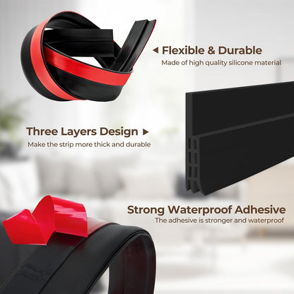 Door Draft Stopper, Ohuhu 39"L x 2"W Silicone Weather Stripping Under Door Seal for Exterior Interior Doors, 1" Widened Strong Adhesive, Soundproof Door Sweep Strip to Block Cold, Noise, Light Pests