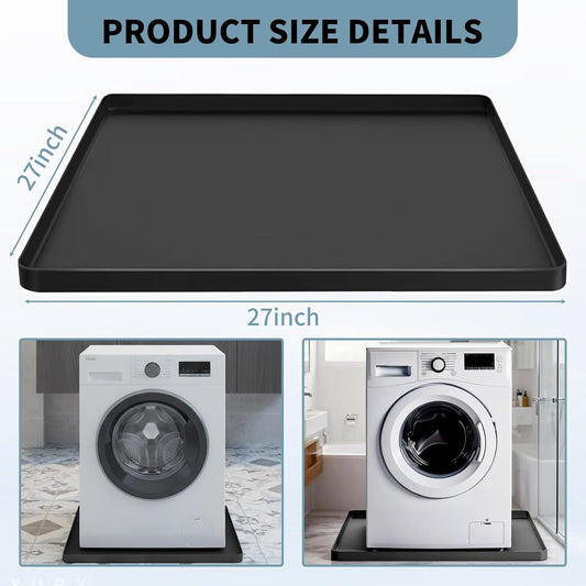 Large washing machine Drain Pan Silicone Mat, 27×27inch with 0.78" Raised Edges Foldable Washing Machine Pan Silicone Mat, Multi-function Waterproof Non Slip Washer Drip Tray for Floor Protection