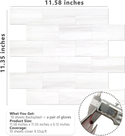 STICKGOO 10-Sheet Subway Tile Peel and Stick Backsplash, Seamless Design Polished Eurasia Beige Kitchen Backsplash Wall Tiles, Glossy Surface Waterproof Stick on Tile for Bathroom, RV, Fireplace