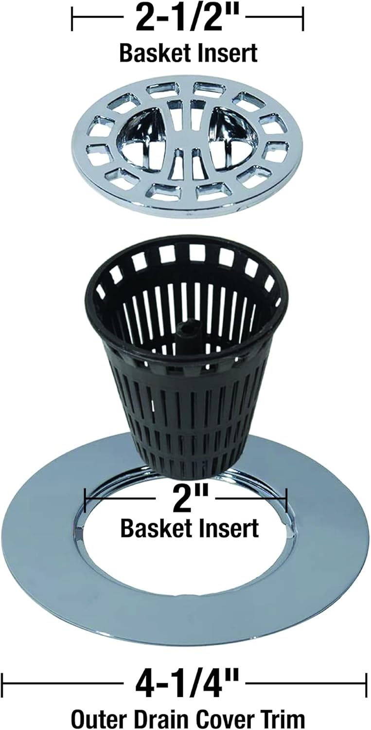 Danco Snap-in Shower Drain Cover with in-Drain Hair Catcher, 4-1/4" Round, White Strainer, (10533)