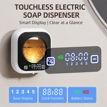 Automatic Foaming Soap Dispenser, Wall Mounted Soap Dispenser, 320ML Electric Smart Touchless Rechargeable, 5 Adjustable Foam Levels, No-Drill Waterproof for Bathroom, Kitchen, Office (Black)