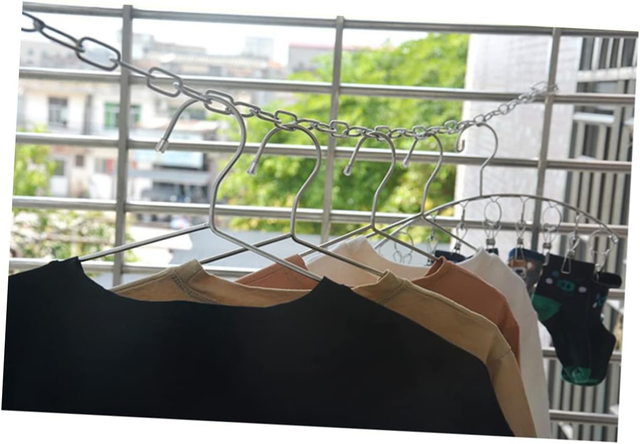 Stainless Steel Clothes Drying Chain Hooks Drying Rack Portable Hangers Clips Dryer Camping Home Use