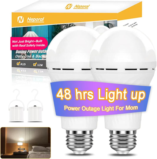 Neporal LITE Emergency Rechargeable Light Bulbs A19, Light Up to 48 hrs, Battery Operated Light Bulb, 5000K E26 LED Bulb, Emergency Lights for Home Power Failure