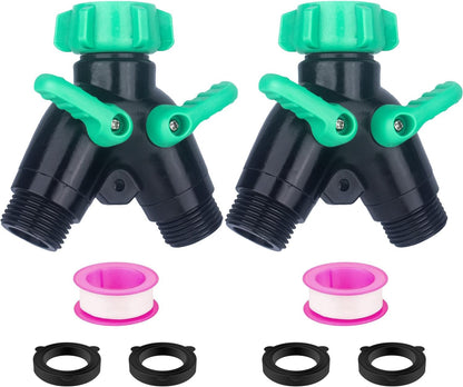 2 Way Garden Hose Splitter, Heavy Duty Brass Y Valve, 3/4” GHT Outdoor Faucet Splitter with Dual Shut Off Valves, 304 Stainless Steel Long Handles, Leak-Proof