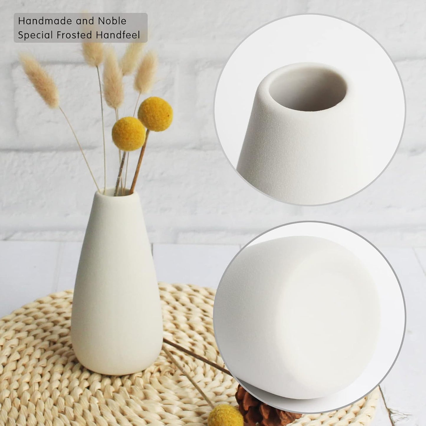 YANLING 6 Pack White Vase Small Ceramic Vases for Decor, Bud Vases | for Centerpieces White Vases for Flowers Boho Home Decor, Pampas Grass Dried Flowers Vases