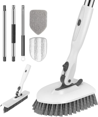 SetSail Tile Tub Scrubber Brush 3-in-1 Shower Scrubber with 52-inch Adjustable Long Handle Shower Cleaner Brush and 3 Detachable Replacement Brush Heads for Cleaning Bathroom Kitchen Walls Tub Tile