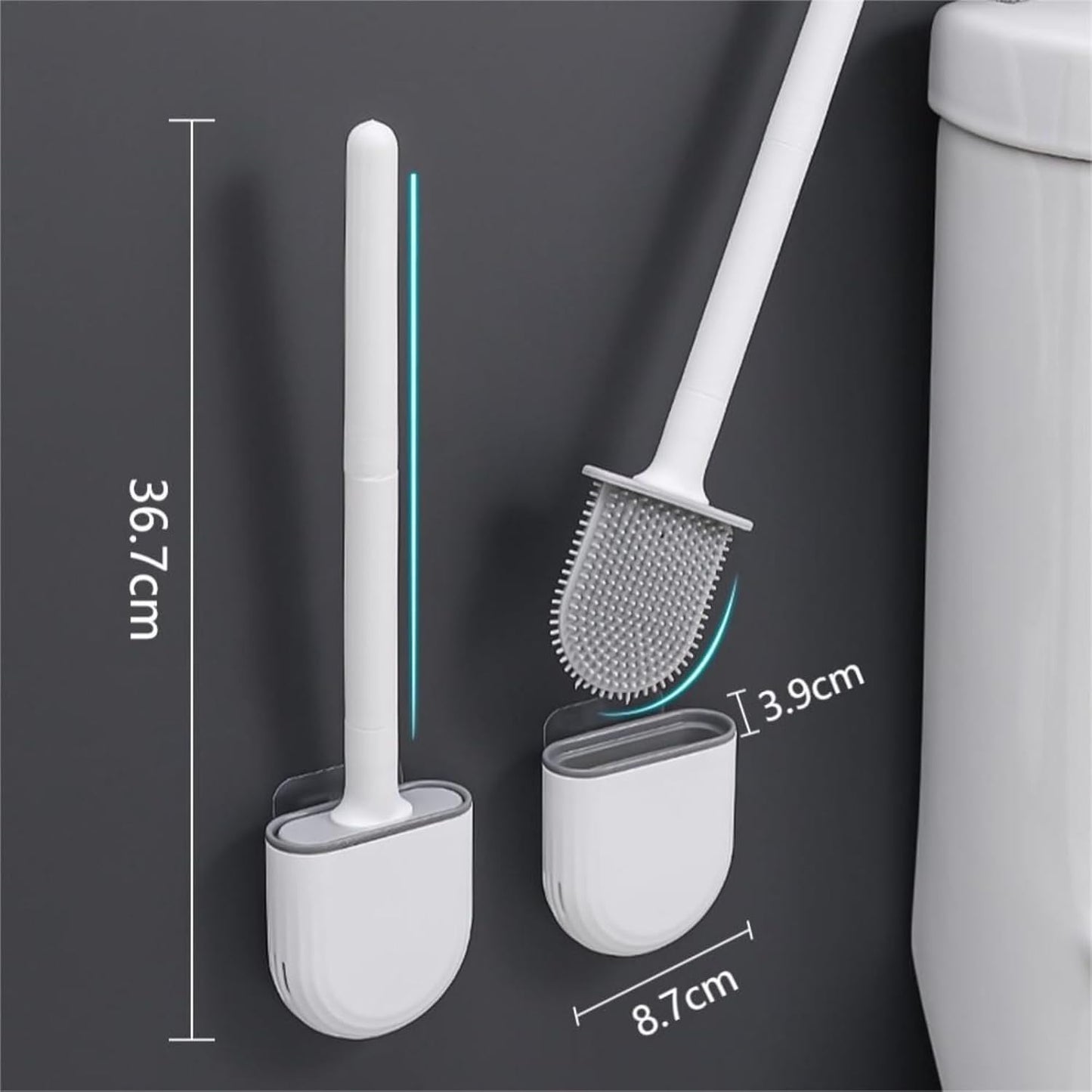 Silicone Toilet Brush with Wall-Mounted Holder - No Dead Corners, Quick-Drying, Drill-Free Bathroom Cleaner（Green）