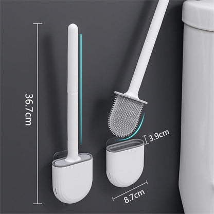Silicone Toilet Brush with Wall-Mounted Holder - No Dead Corners, Quick-Drying, Drill-Free Bathroom Cleaner（Green）