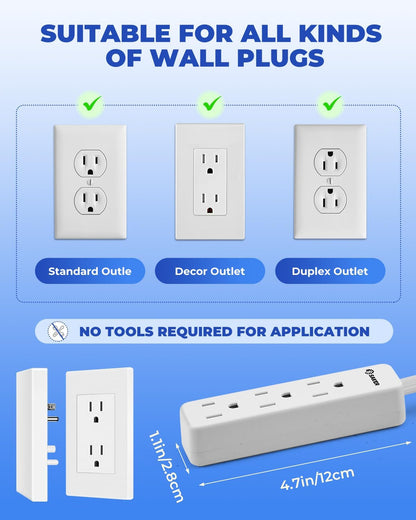 Saker Outlet Concealer Power Strip | 5ft Flat Plug Extension Cord with 3 Outlets,1625W | Universal Size Outlet Cover Baby Proofing | Cover Extension Cord for Kitchen, Home and Office