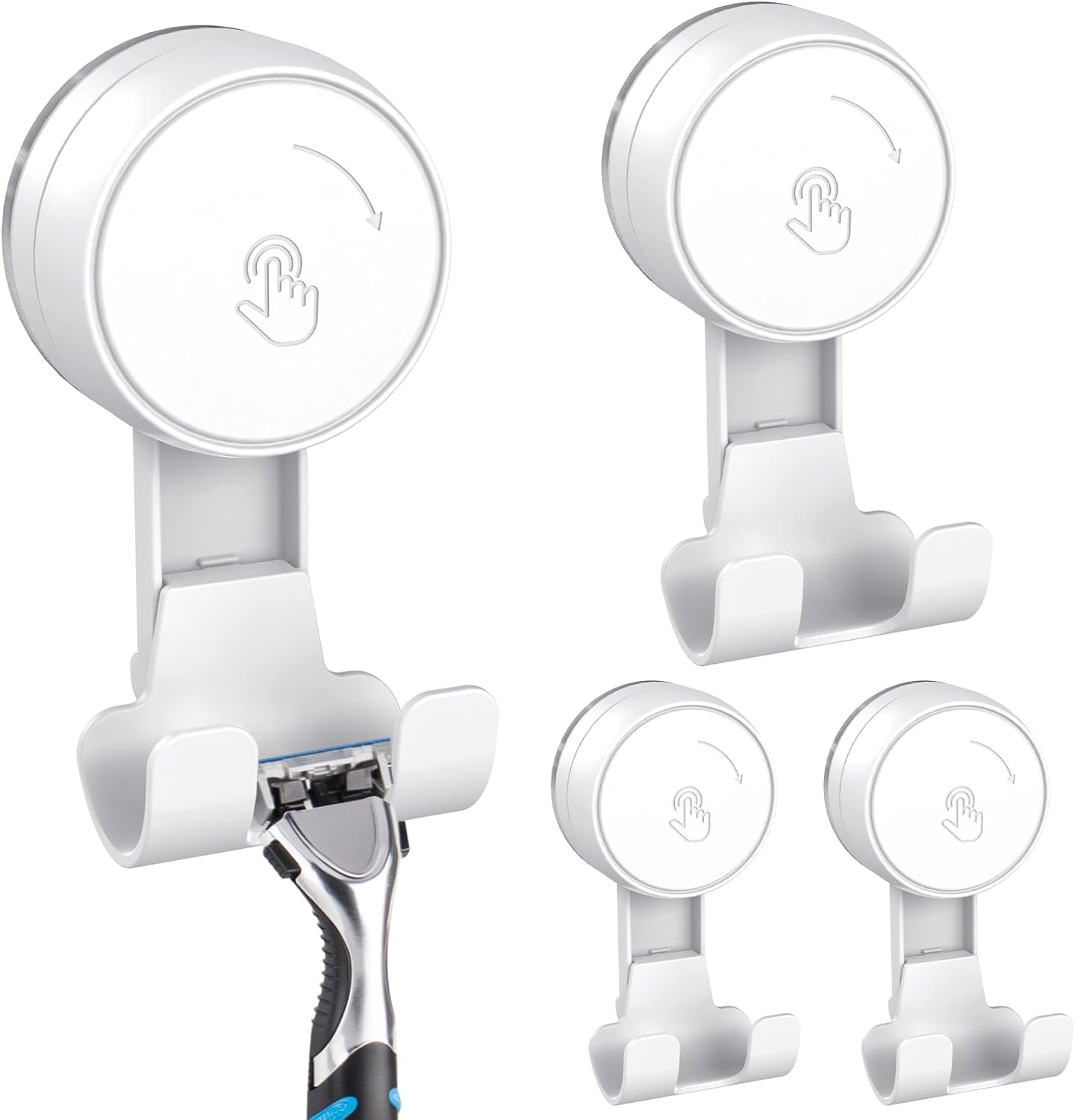 LUXEAR Heavy Duty Waterproof Shower Hooks 2 Pack - Suction Hook, No Drill Damage-Free Removable Reusable Wall Hooks for Bathroom Kitchen Towel Bathrobe Loofah Shower Hooks (Max Load 11LB/5KG)