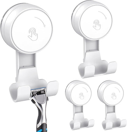 LUXEAR Heavy Duty Waterproof Shower Hooks 2 Pack - Suction Hook, No Drill Damage-Free Removable Reusable Wall Hooks for Bathroom Kitchen Towel Bathrobe Loofah Shower Hooks (Max Load 11LB/5KG)