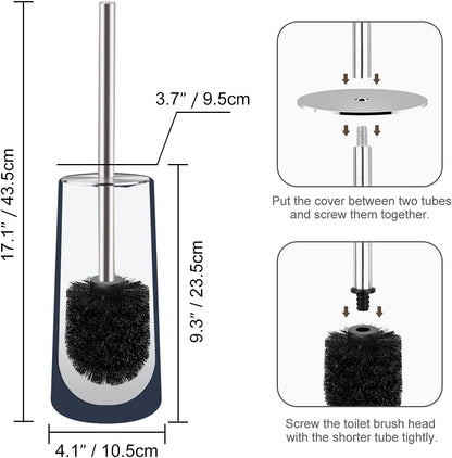 Toilet Brush and Holder, 2 Pack Toilet Brush with 304 Stainless Steel Long Handle, Toilet Bowl Brush for Bathroom Toilet-Ergonomic, Elegant,Durable (White)