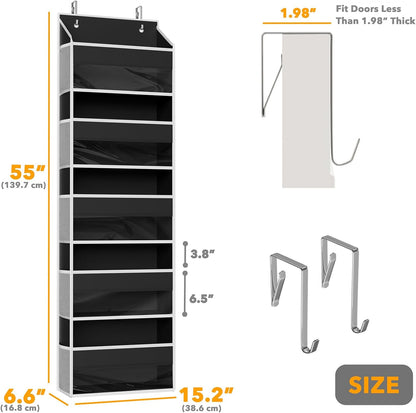 SpaceAid 1 Pack Over The Door Organizer with 5 Large Pockets and 10 Mesh Side Pockets, 5 Layers Door Organizer Hanging with Clear Window for Bedroom, Bathroom, Pantry and Nursery, Gray
