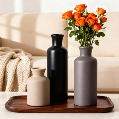 Ceramic Vase Set of 3 – Small Flower Vases, Modern Farmhouse Boho Flower Vases for Home Decor, Rustic Pottery Vases for Centerpieces, Living Room, Shelf, Fireplace, Entryway Decor, Table or Cabinet