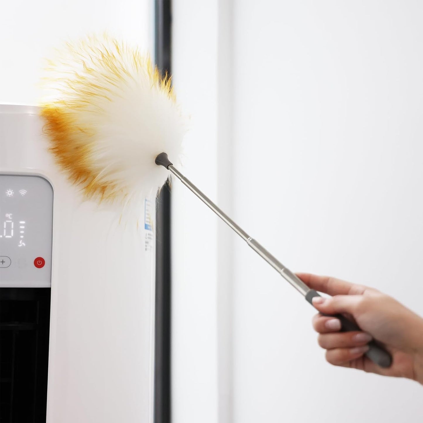 Extendable Lambswool Duster 29-110 Inch,Anti-Static Flexible Head, Stainless Steel Pole for Cleaning High Ceiling,Fan,Furniture,Roof Dusting