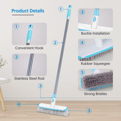 Floor Scrubber with Long Handle, 2 in 1 Scrubbing Brush Stiff Bristle Shower Cleaning Brush for Bathroom, Kitchen, Tub, Carpet, Grout, Tile(Red)