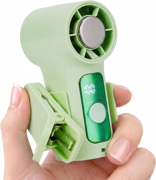 Clip-On Portable Fan Rechargeable Personal Handheld Mini Fan with LED Display Stroller Fan 360° Rotatable Small Bladeless Fan Clip on for Shirt 6-Speed For Outdoor & Travel & Office