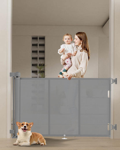 Miumoon 50 inch Retractable Baby Gates 34 inch Tall, Retractable Gate with Reinforced Strip Design to Prevent Crawling Through, Retractable Dog Gate for Stairs, Doorways, Hallways