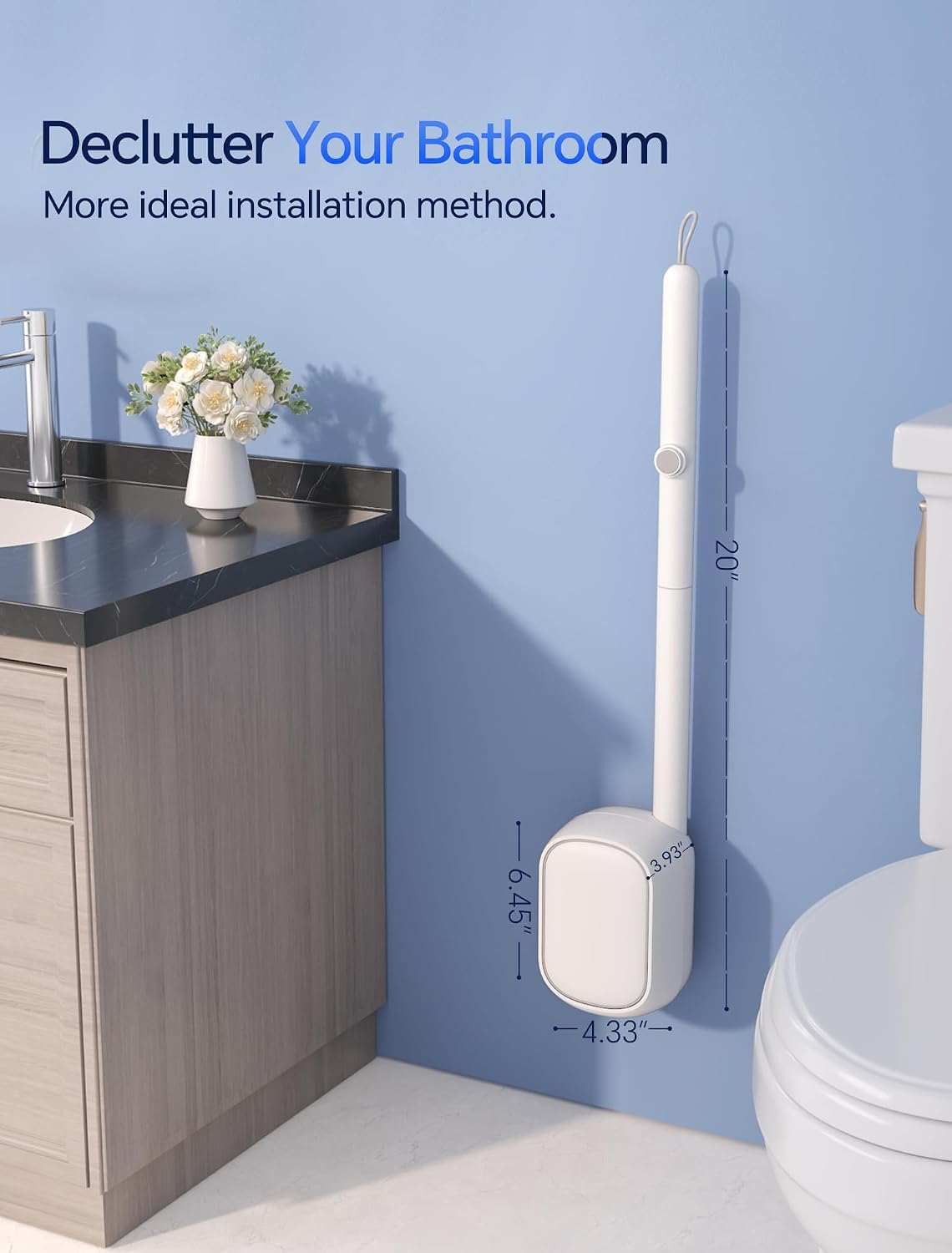 Disposable Toilet Brush Wand, Wall Mounted Toilet Cleaner Kit with Holder, for Bathroom Cleaning (Toilet Brush + 12 Brush Heads)