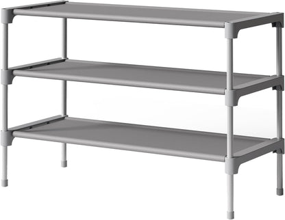 Kitsure Shoe Rack - Non-Woven Shoe Rack Shelf, Shoe Organizer for Closet, Entryway, Garage & Corridor, Stackable Shoe Shelves, 27.5" Wide - 3 Tier, Black