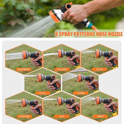 Garden Hose Nozzle Heavy Duty, High Pressure Adjustable 8 Patterns | Metal Water Hose Nozzle Volume Control Valve Attachment Hose Sprayer Nozzle for Outdoor Garden Watering Car Washing