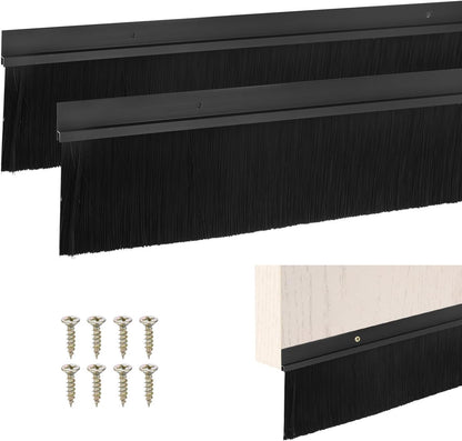 M METERXITY 2Pack Door Sweep - 39" Door Bottom Brush Heavy Duty Seal Draft Stopper Aluminum Base with 50mm Brush, Adhesive/Screw Installation for Interior/Exterior/Garage/Sliding Doors, Black