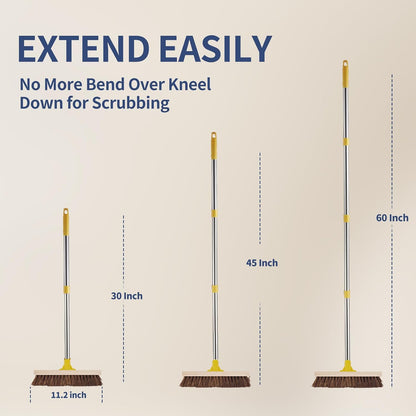 NICOFPHY Floor Scrub Brush with Long Handle - 60" Heavy Duty Deck Brush with Stiff Natural Palmyra Bristle for Scrubbing, Outdoor Scrubber Brushes for Cleaning Concrete Floor, Garden, Patio, Shower