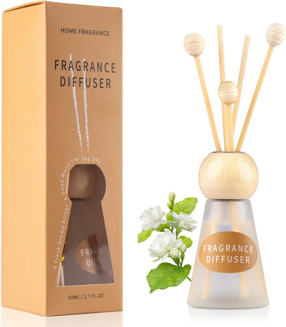 Reed Diffuser Set, Blue Bell Scent with Reed Sticks, 1.7 fl oz / 50ml Cone-Shaped Bottle with Round Wooden Cap, Ideal for Bathroom, Bedroom, Office, Home Fragrance for Shelf Decor Air Freshener Gift