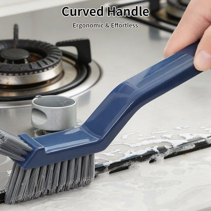 3-in-1 Grout Brush and Crevice Cleaner,with V-Shaped Bristles & Hair Clip-Multi-Surface Gap Cleaning Tool for Bathroom Tiles,Kitchen,Window Tracks,and Narrow Corners (White)