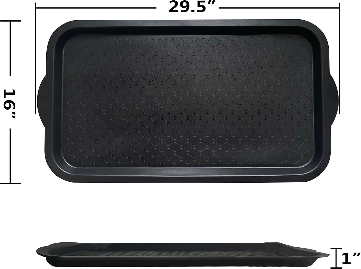 PetLike Boot Tray for Entryway, Pet Food Mat, Waterproof Rubber Shoe Mat for Indoor and Outdoor, Multi-Purpose Tray for Boots, Shoes, Pets, Garden (Black, 1PACK 29.5X16 INCH)