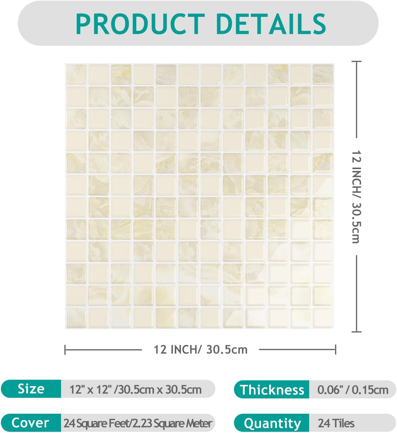 VEELIKE Cream Beige Mosaic Peel and Stick Backsplash for Kitchen Backsplash Tiles Peel and Stick Waterproof Wall Tile Stickers 12''x12'' 6 Sheet Removable Self Stick on Backsplash for Kitchen Bathroom