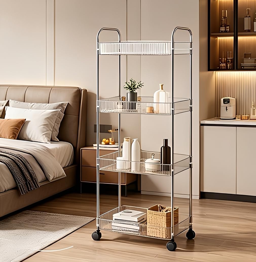 Sooyee 3 Tier Rolling Cart with Wheels, Slim Storage Cart, Under Desk Narrow Rolling Utility Cart Storage Organizer for Office Bathroom Kitchen Laundry Room Narrow Places, White, Plastic and Metal