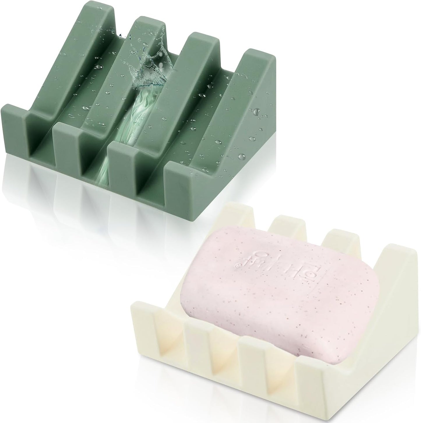 Cunhill 2 Pieces Silicone Soap Dish Self Draining Soap Dish Shower Waterfall Bar Soap Holder Tray with Drain Soap Saver for Kitchen Bathroom Accessories (Black)