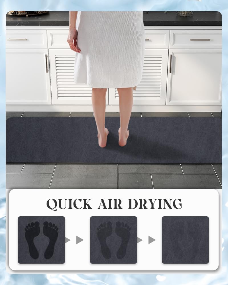 MontVoo -Bath Mat-Rubber Backing Non SlipThin Bathroom Rugs Fit Under Door- Quick Dry Absorbent Faux Suede Surface Grey Bathroom Floor Mats-Shower Rug for in Front of Bathtub Shower Gray 16x24