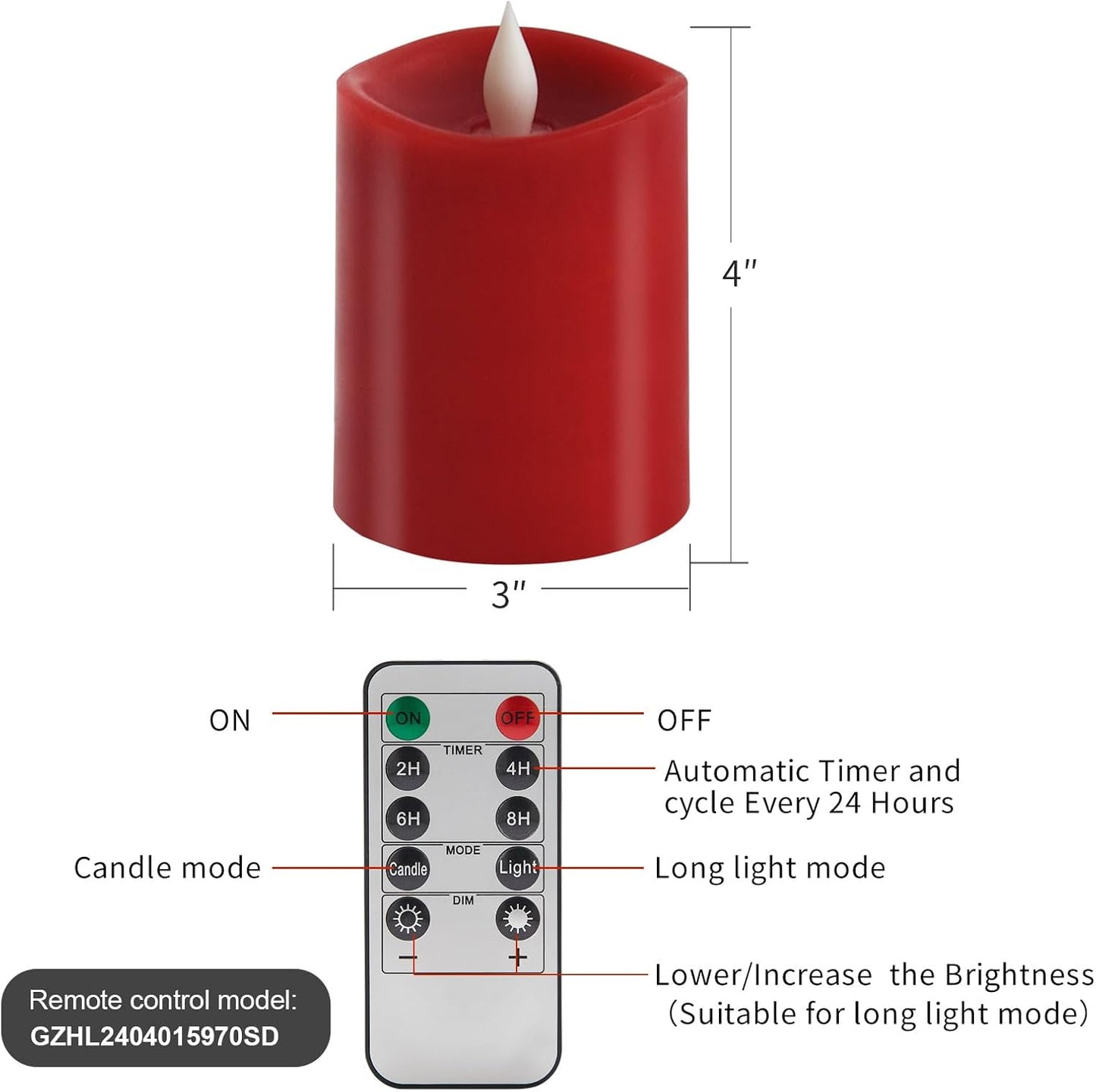 3x3 Flickering Flameless Candles Set of 2, 2AA Battery Life 600 Hours Battery Candles Flickering with Timer,3 inch Flameless Candles with Remote for Indoor/Outdoor, Ivory
