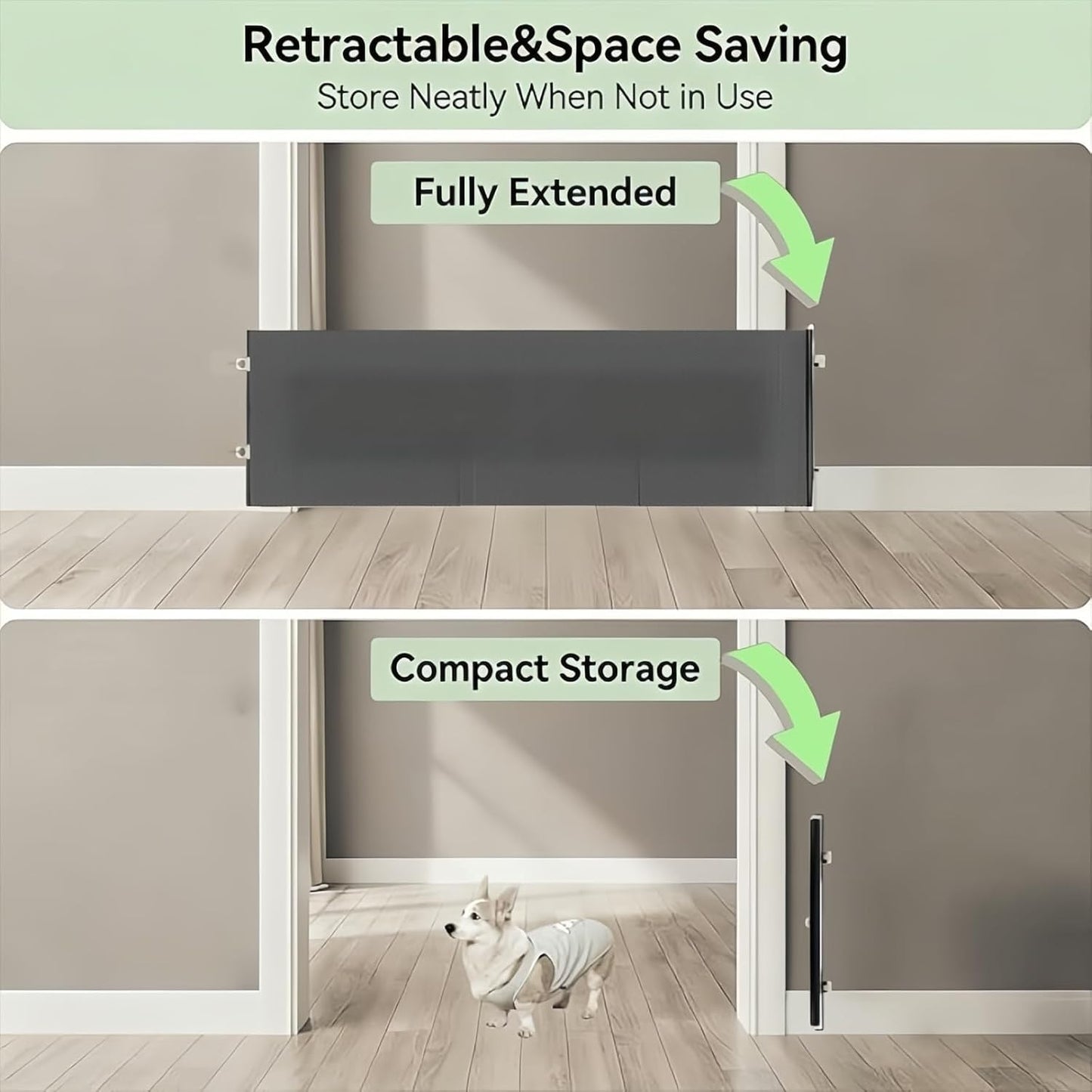 15" Step Over Retractable Dog Gate, No-Drill Pet Barrier for Doorways & Stairs, Easy Human Access & Pet Containment, Adjustable Small Dog Gate for Indoor Use