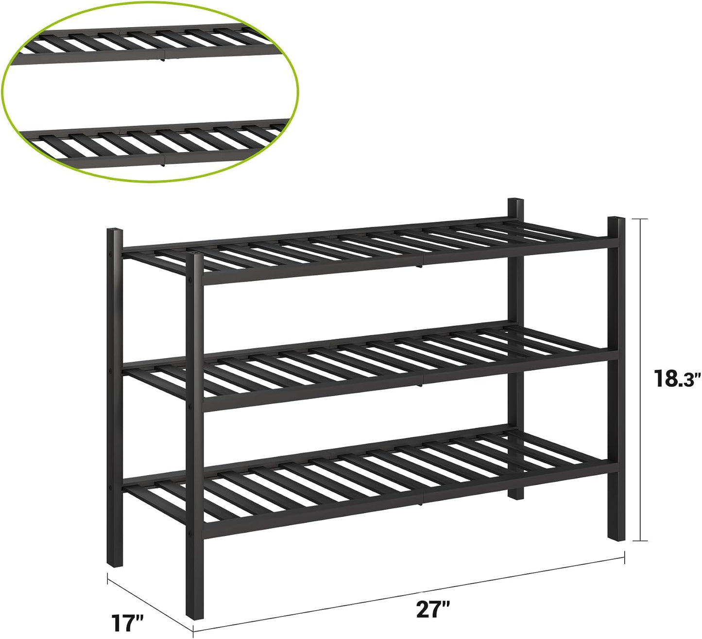 BMOSU 2-Tier Bamboo Small Shoe Rack Premium Stackable Shoe Shelf Storage Organizer for Hallway Closet Living Room Entryway Organizer (Black Bamboo)