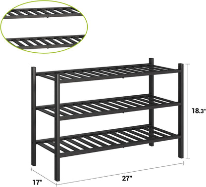 BMOSU 2-Tier Bamboo Small Shoe Rack Premium Stackable Shoe Shelf Storage Organizer for Hallway Closet Living Room Entryway Organizer (Black Bamboo)